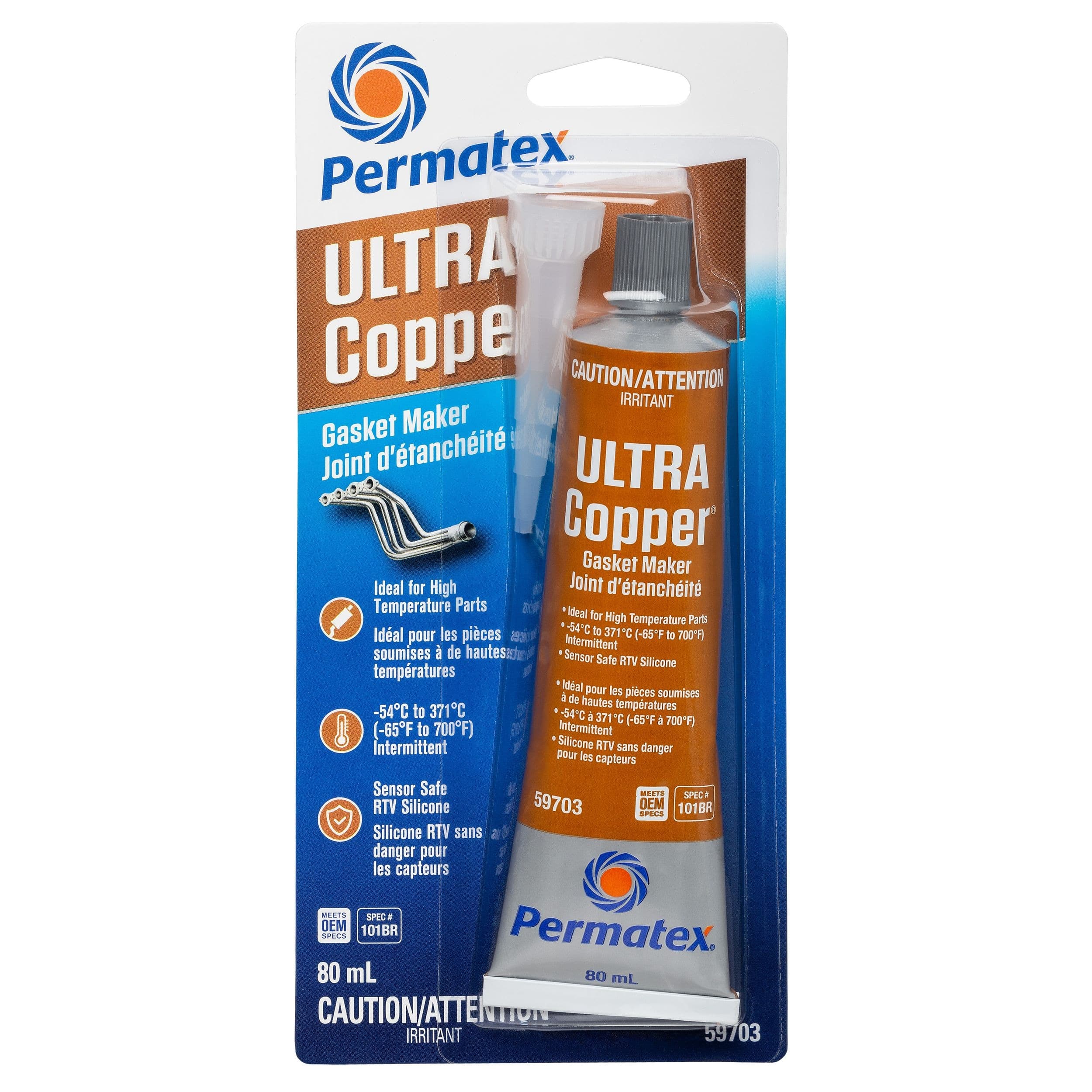 Permatex® 59703 Ultra Copper High Temperature Gasket Maker 101BR, 80-mL