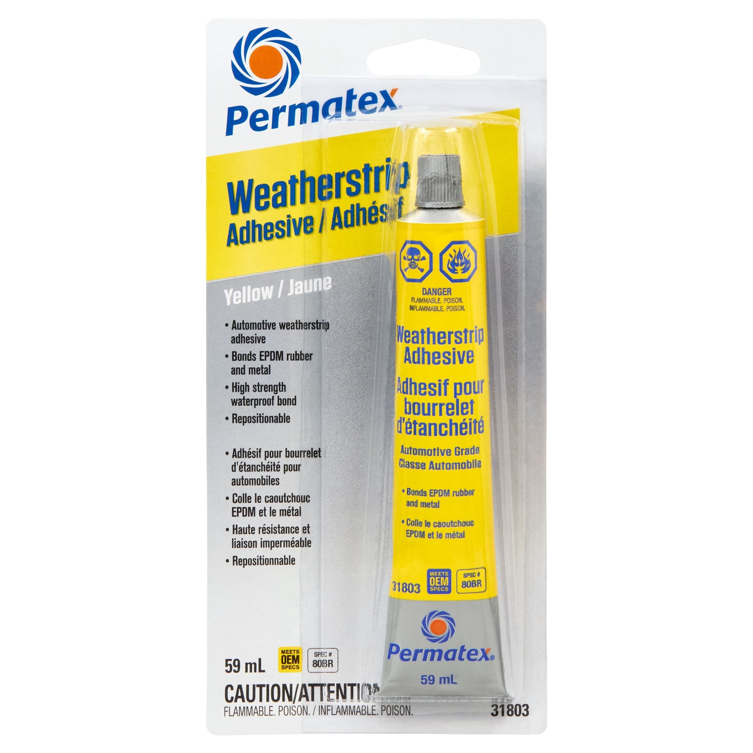 Permatex® Automotive Weatherstrip Adhesive, 80BR, Yellow, 59-mL