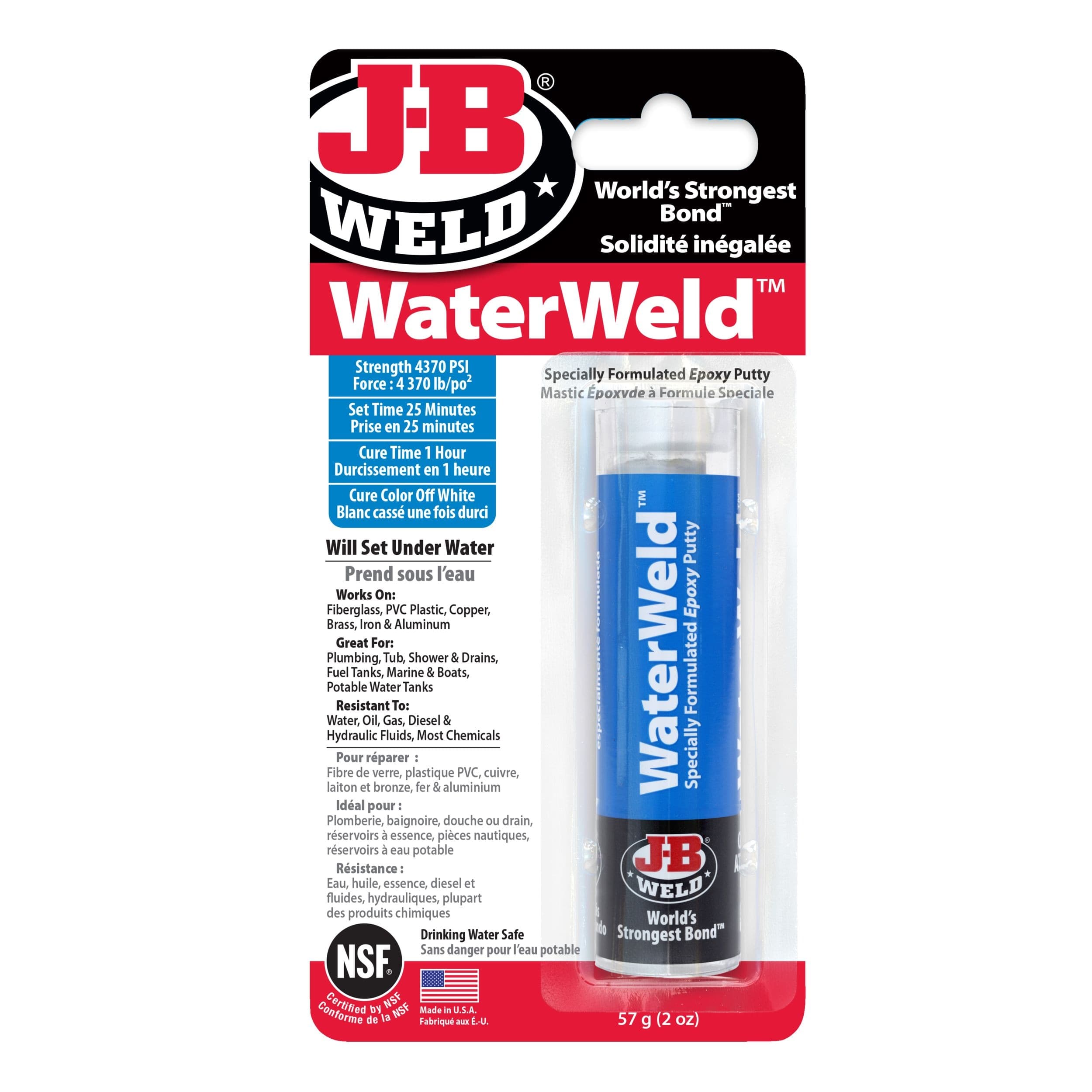 J-B Weld Ultra Bond WaterWeld Epoxy Putty Stick, Off-White, 57-g