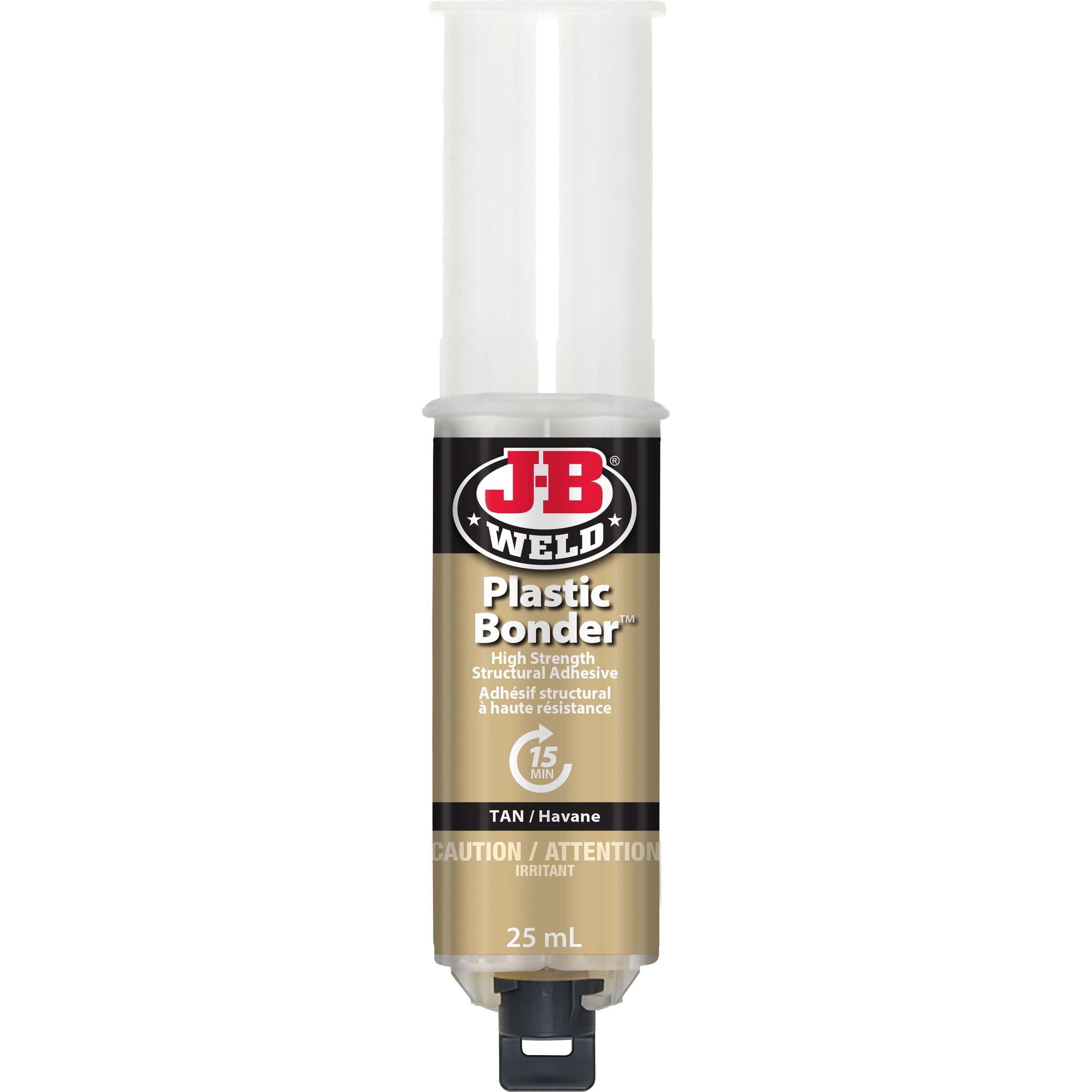 J-B Weld Plastic Bonder High Strength Epoxy Syringe, Tan, 25-mL
