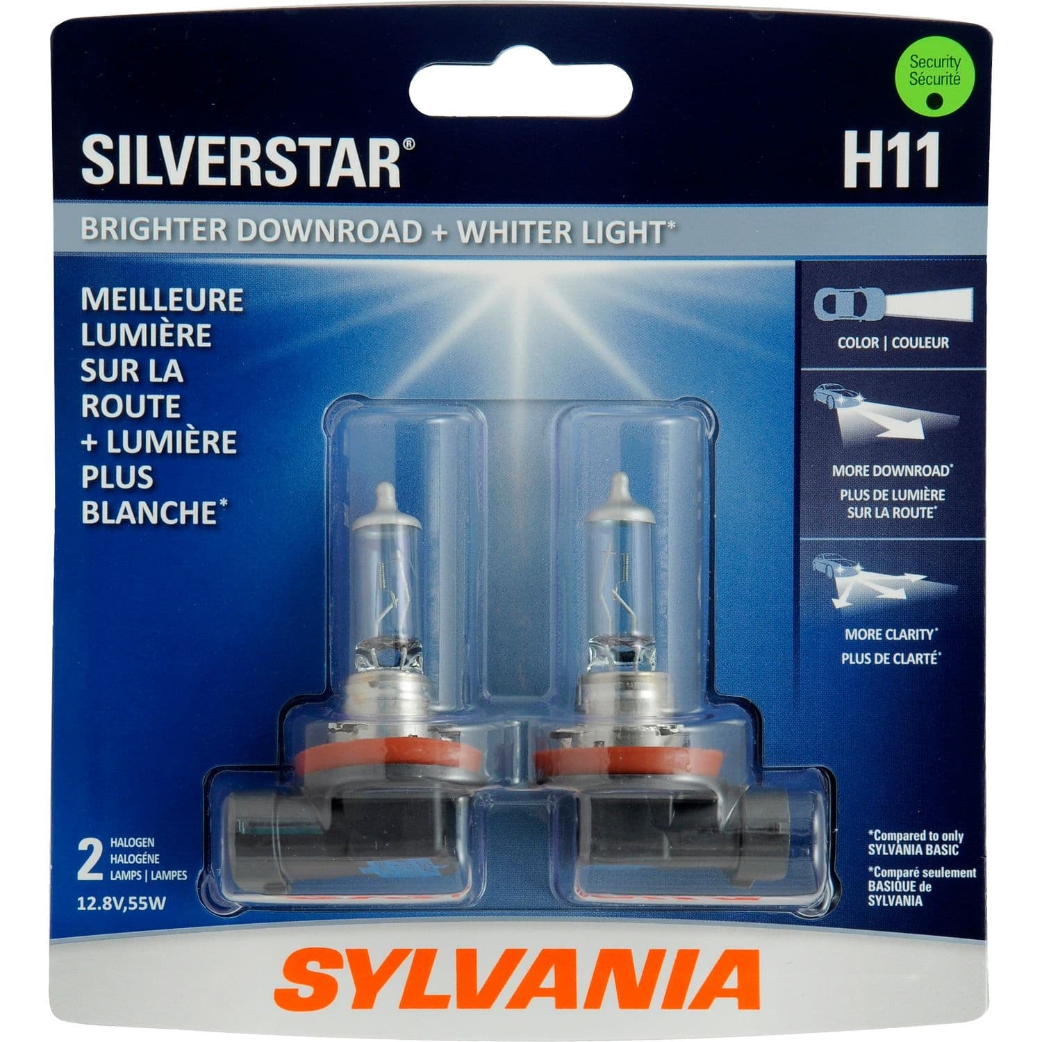 Sylvania H11 SilverStar® Halogen Headlight Bulb, High-Performance, 2-pk
