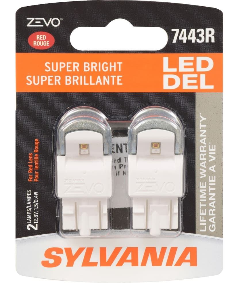 Sylvania 7443R ZEVO® Red LED Mini Bulb, Super Bright, 2-pk