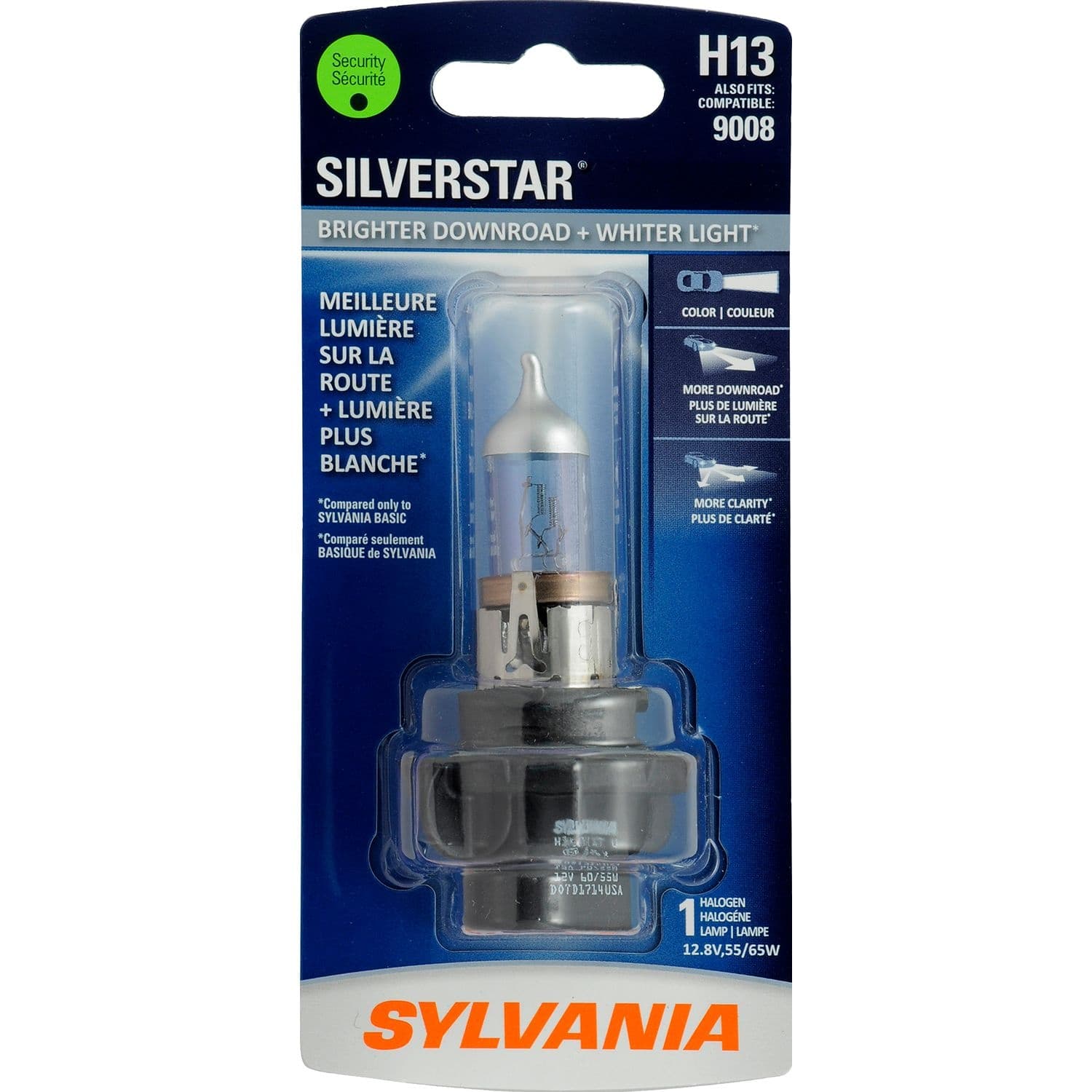 Sylvania H13 SilverStar® Halogen Headlight Bulb, Whiter Light, 1-pk