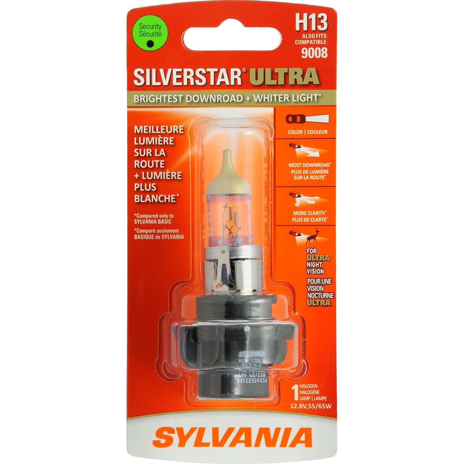 Sylvania H13 SilverStar® ULTRA Halogen Headlight Bulb, Whiter Light, 1-pk