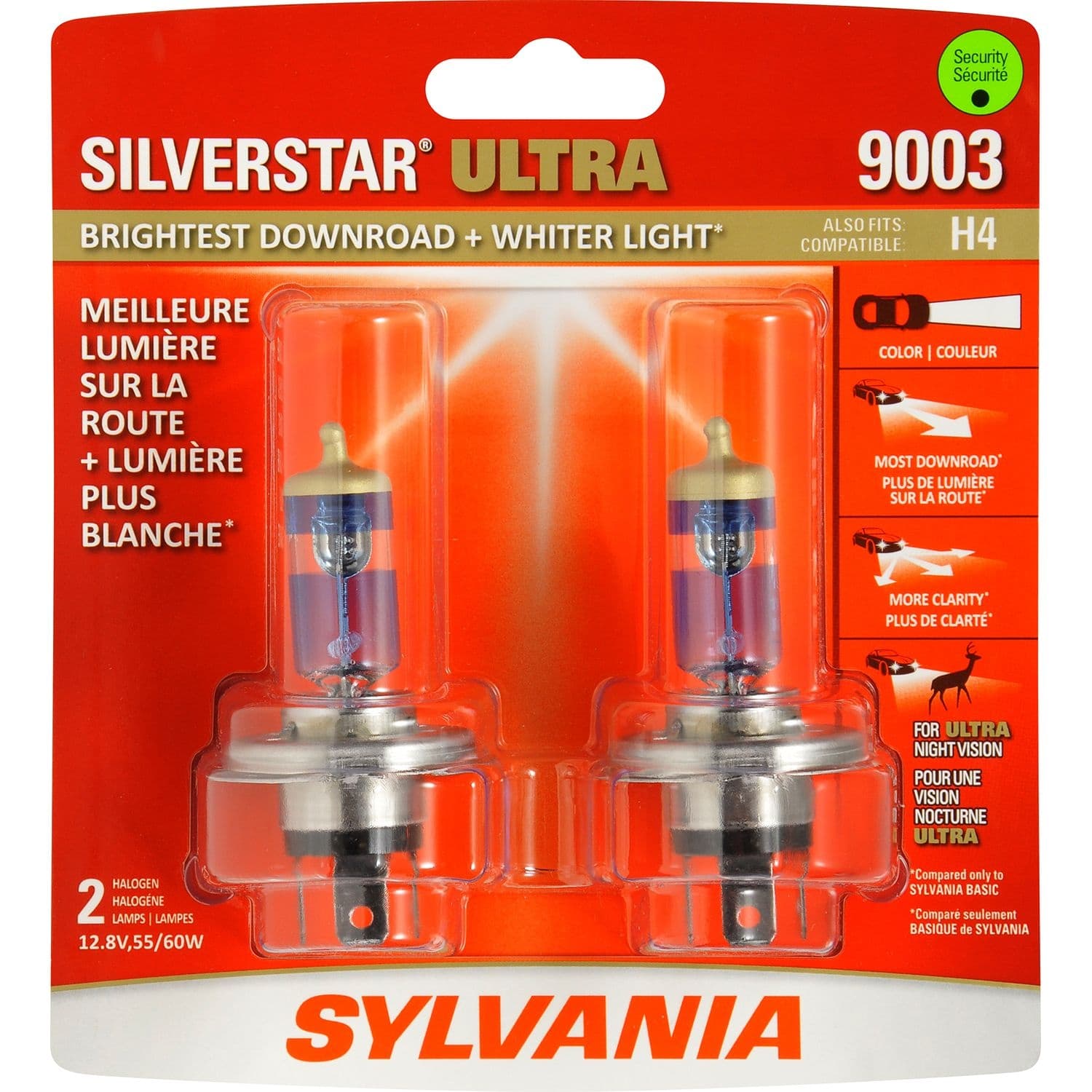 Sylvania 9003 SilverStar® ULTRA Performance Halogen Headlight Bulb, 2-pk