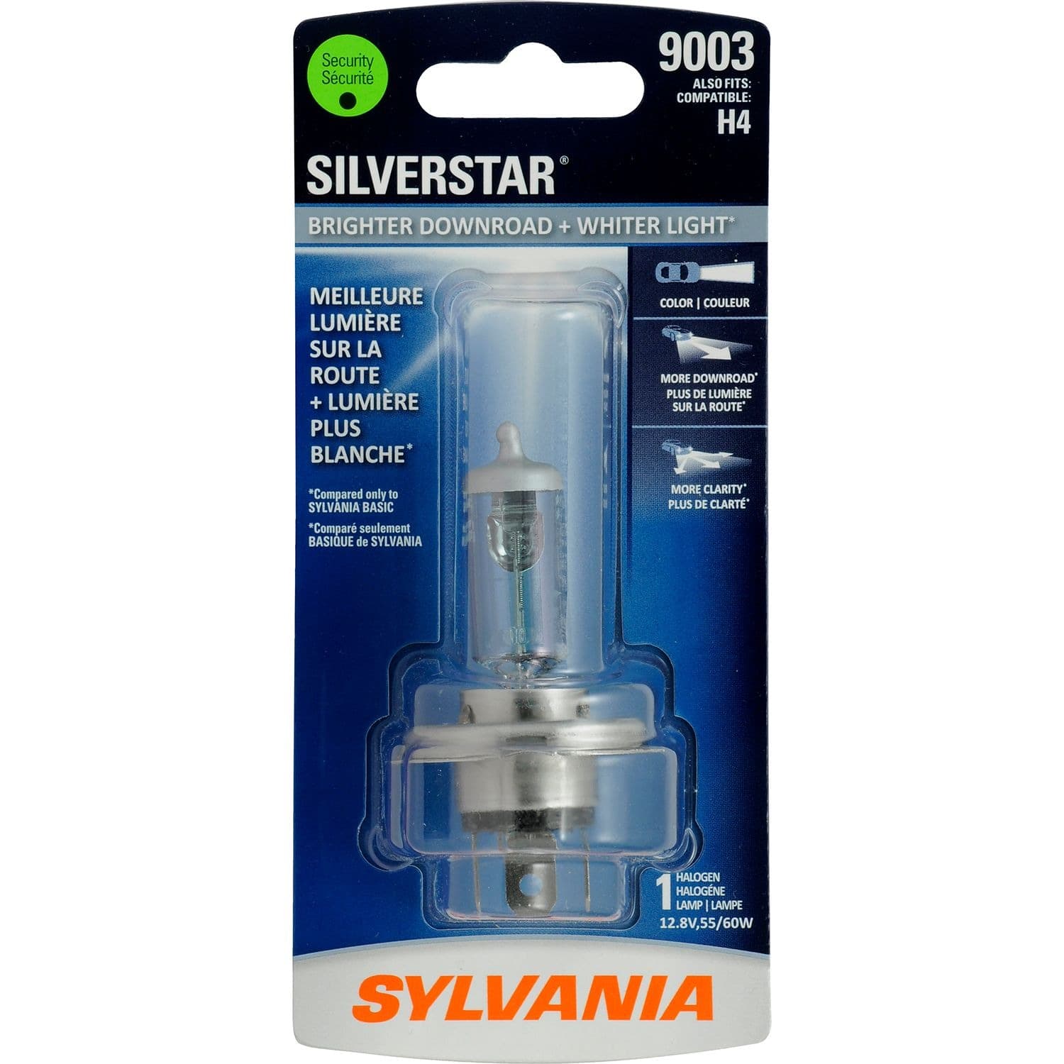 Sylvania 9003 SilverStar® Halogen Headlight Bulb, Whiter Light, 1-pk
