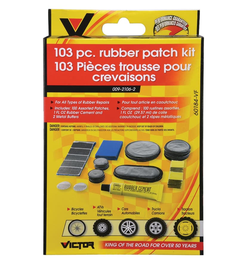 Victor Rubber Patch Kit w/ Rubber Cement, 103-pc