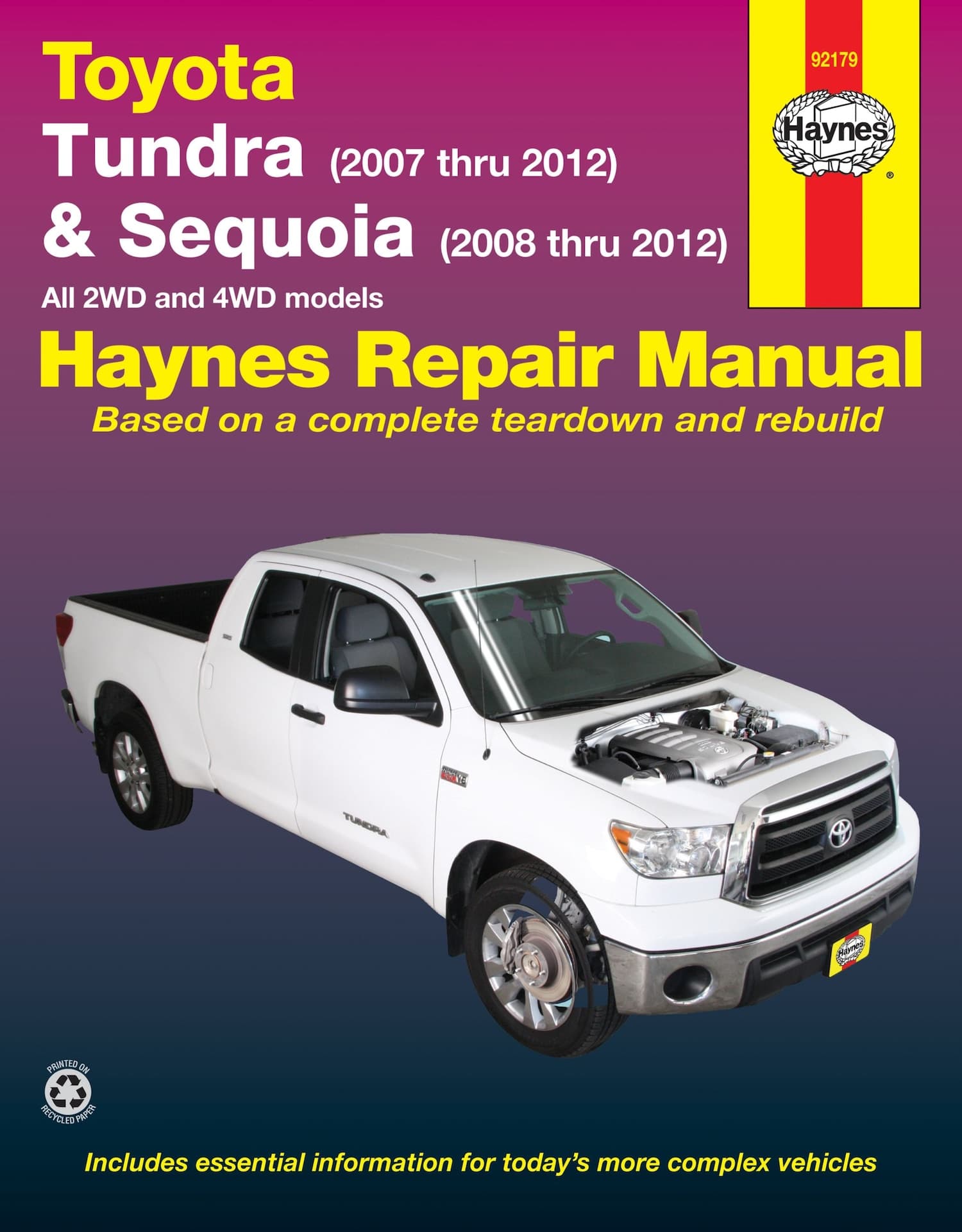 Toyota Tundra 2007 thru 2012 & Sequoia 2008 thru 2012, Haynes Repair Manual, 92179