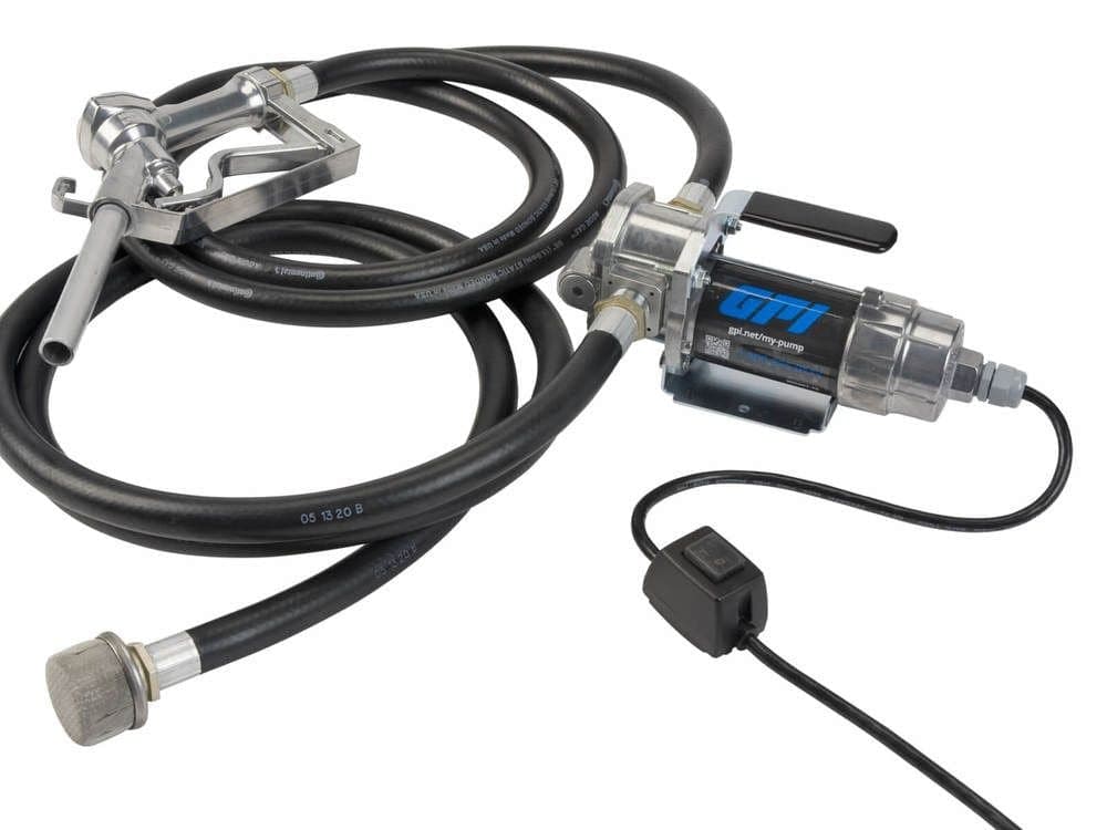 GPI G8P 12V Portable Fuel Transfer Pump Kit with 8-ft Hose & Manual Unleaded Nozzle