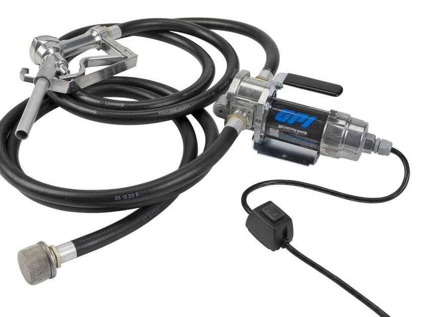 GPI G8P 12V Portable Fuel Transfer Pump Kit with 8-ft Hose & Manual Unleaded Nozzle