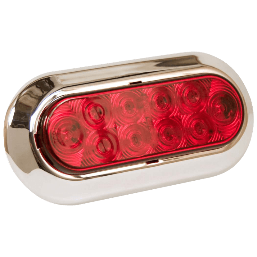 National Optronics LED Oval Waterproof Stop/Turn/Tail Light, with Chrome Bezel, Red, 6-in