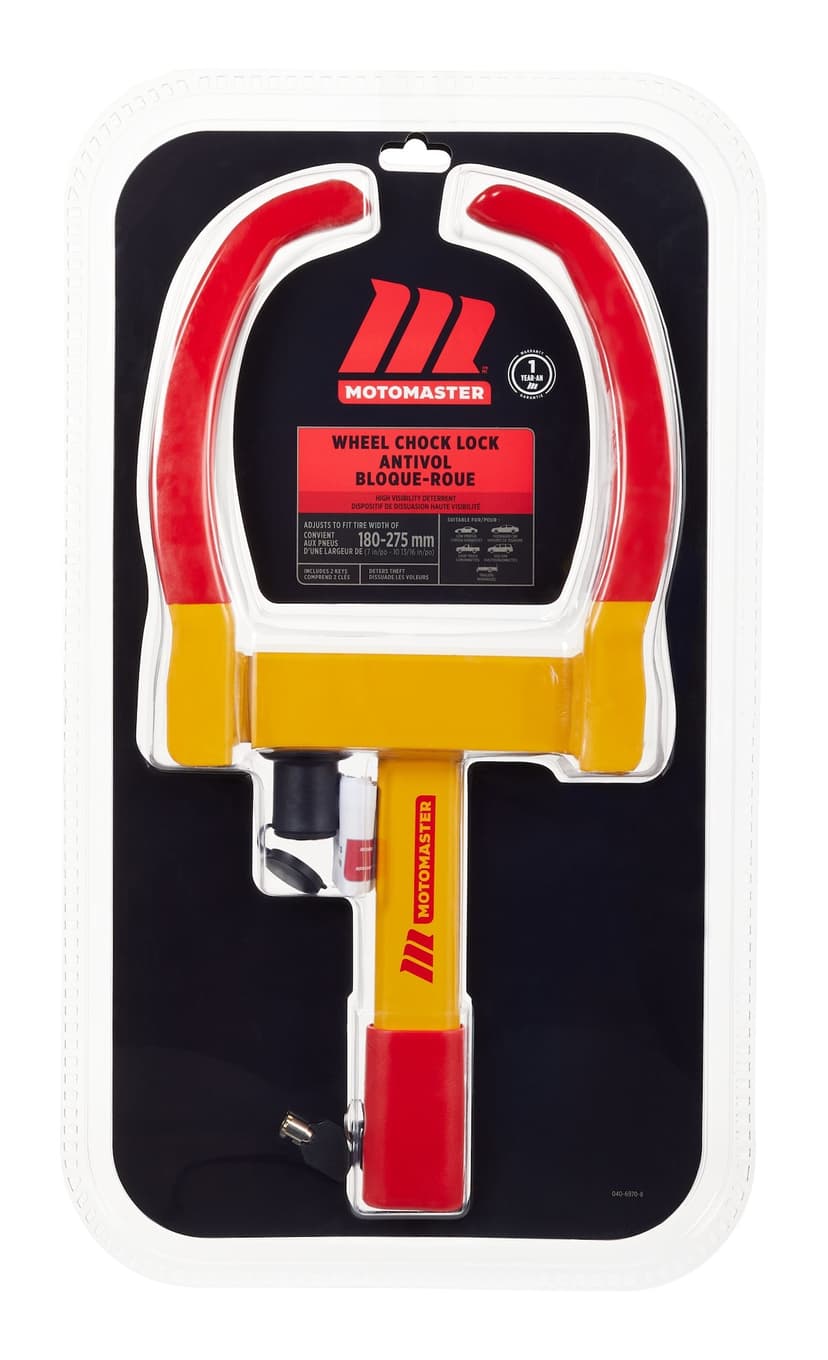 MotoMaster High Visibility Wheel Chock Lock for Passenger, Truck & Trailers