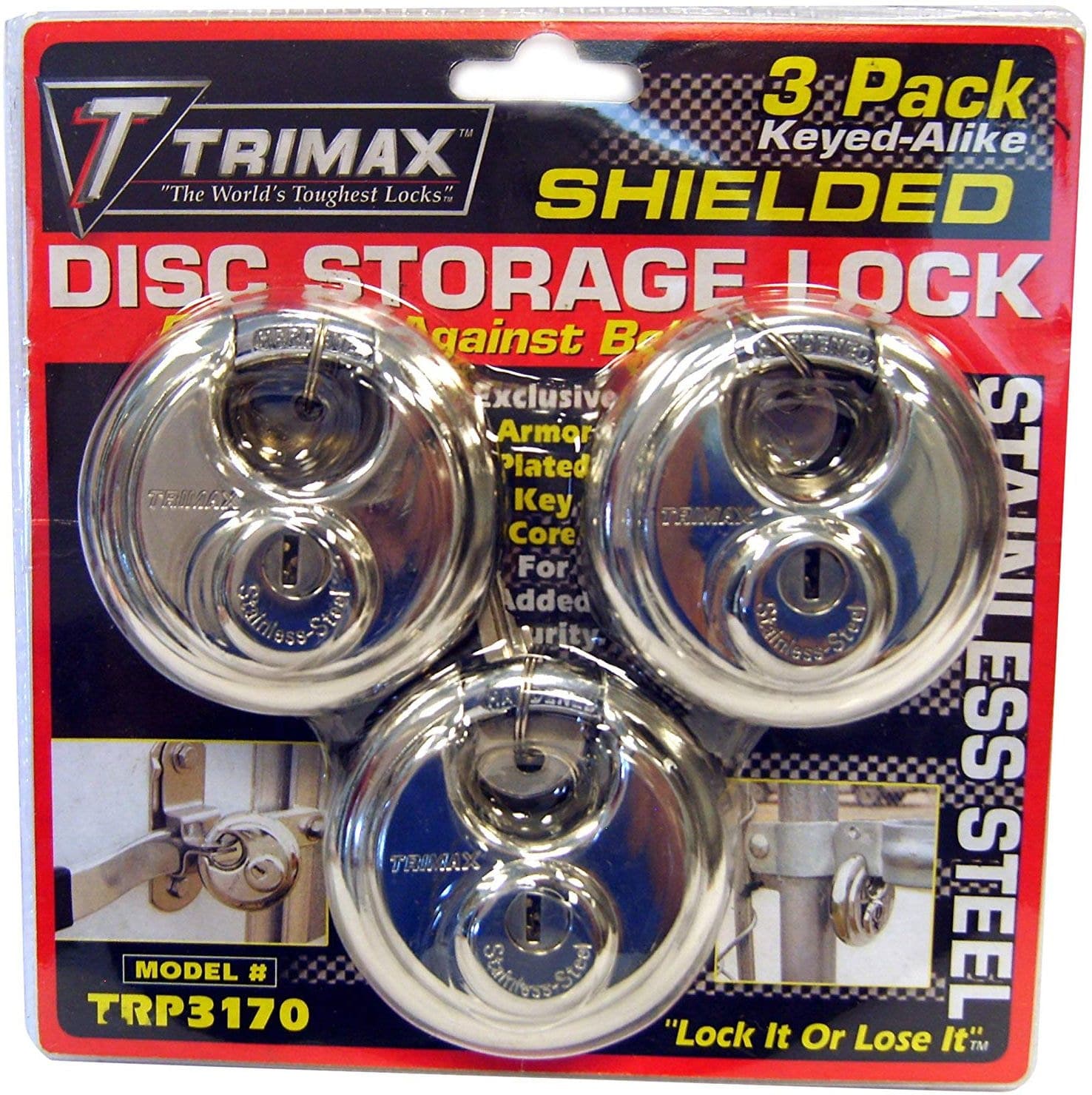 Trimax Stainless Steel Round Padlock, 3-pk