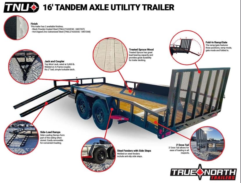 True North 83-in x 16-ft Tandem Axle Utility Trailer, Galvanized