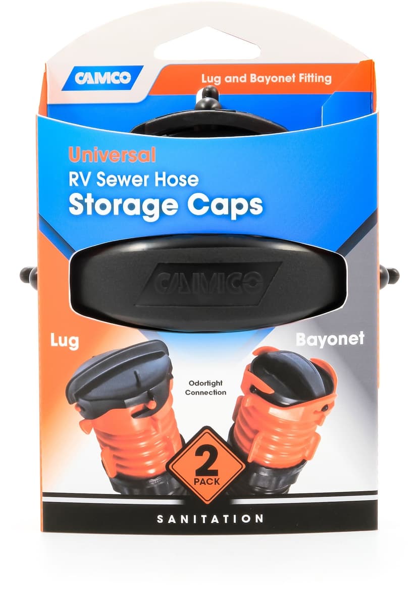 CAMCO 39752 Lug & Bayonet Fitting RV Sewer Hose Storage Caps, 2-pc