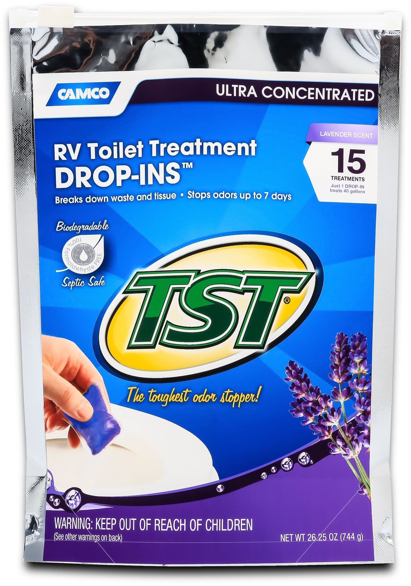 CAMCO TST Ultra Concentrated RV Toilet Treatment Drop-INS, Lavender Scented, 15-pk