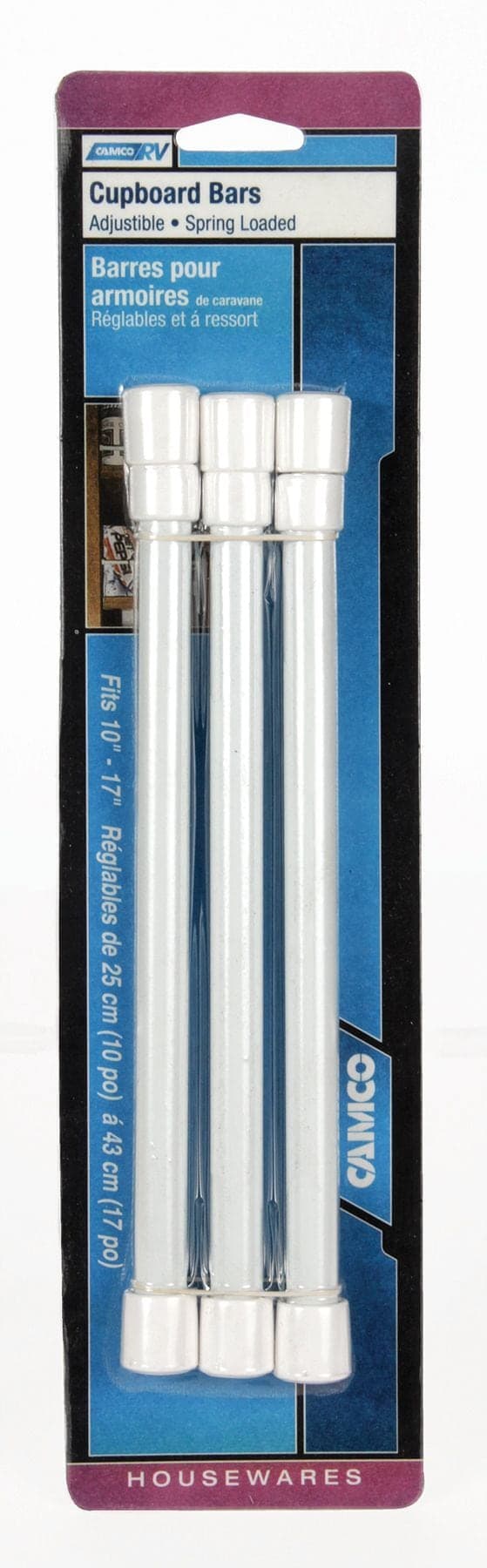 CAMCO 44063 10 to 17-in RV Cupboard Bars, White, 3-pk