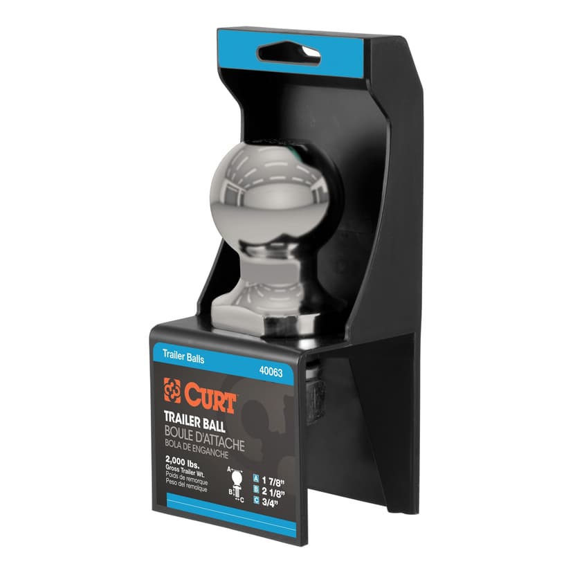 CURT 40080 1-7/8-in Trailer Ball (3/4-inx2-1/8-in Shank, 2,000 lbs, Stainless)