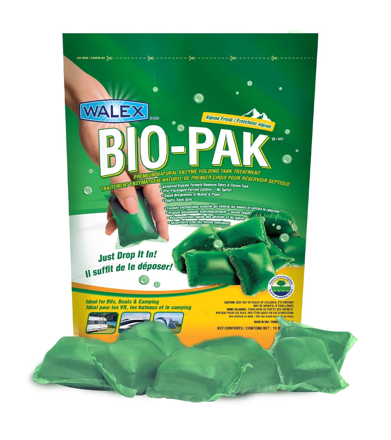 Walex Bio-Pak RV Holding Tank Natural Enzyme Deodorizer & Waste Digester, Alpine Fresh Scent