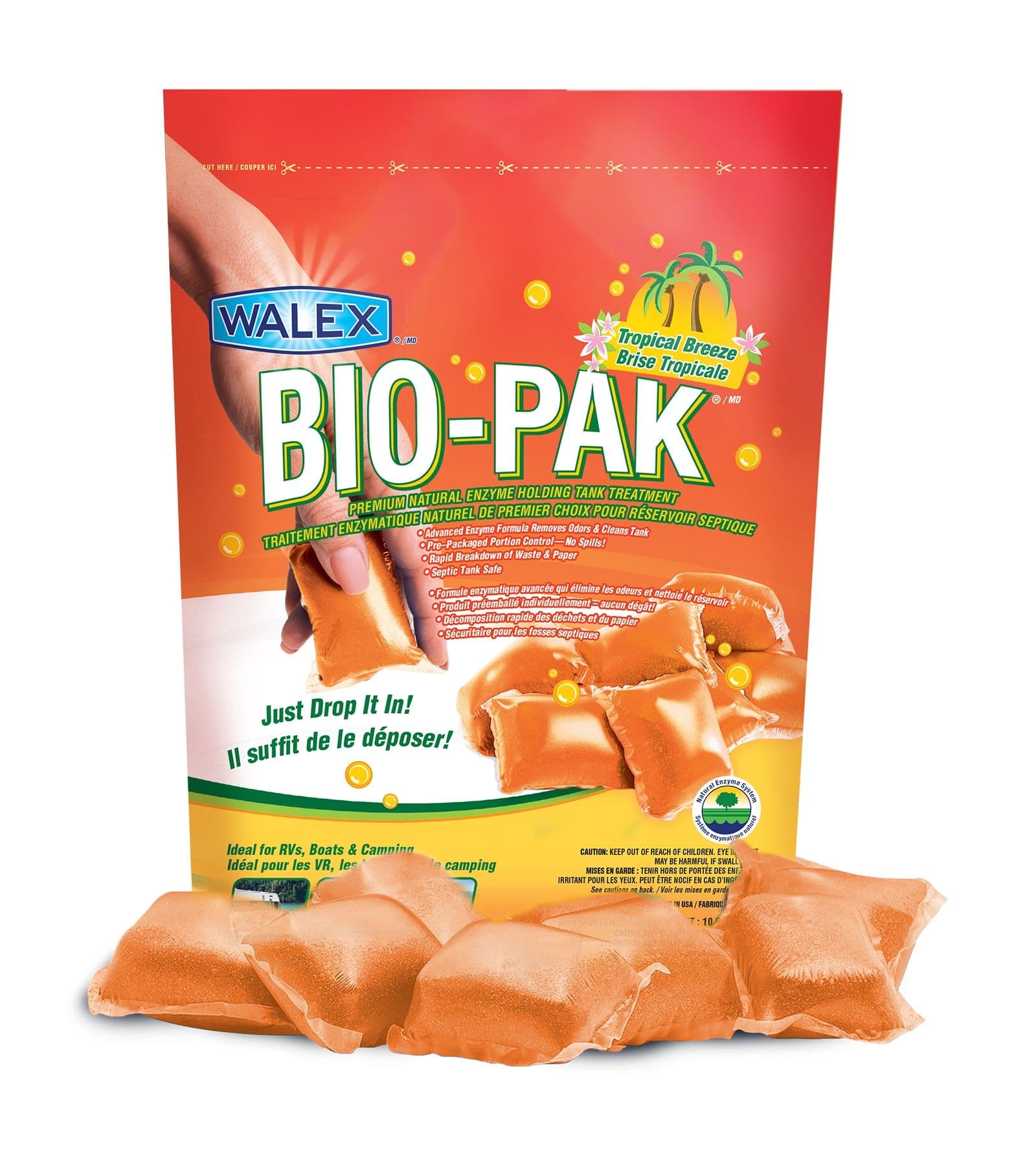 Walex Bio-Pak RV Holding Tank Natural Enzyme Deodorizer & Waste Digester, Tropical Breeze Scent