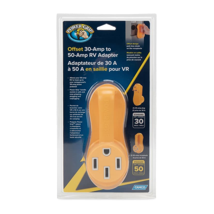 Camco PowerGrip RV Offset Adaptor, 30AM/50AF