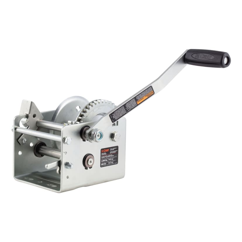 CURT 29520 Hand-Crank 2-Speed Winch, 2,000-lbs, 4.1:1 High, 10.25:1 Low Gear Ratio, 10.6-in Handle