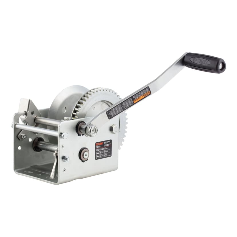 CURT 29526 Hand-Crank 2-Speed Winch, 2,600-lbs, 5.1:1 High, 12.7:1 Low Gear Ratio, 10.6-in Handle