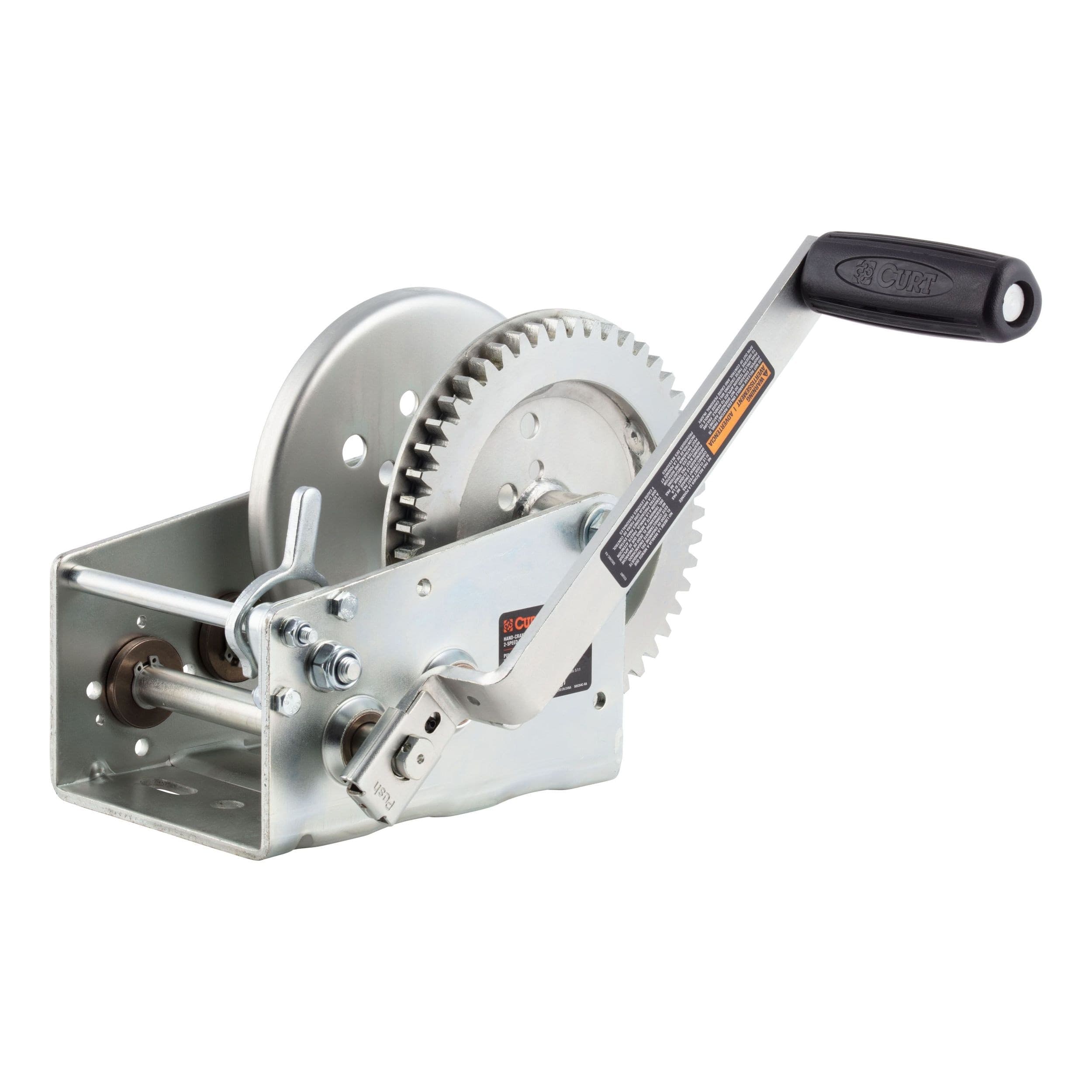 CURT 29532 Hand-Crank 2-Speed Winch, 3,200-lbs, 5.4:1 High, 17.5:1 Low Gear Ratio, 9.6-in Handle