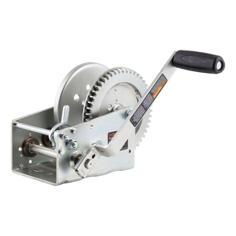 CURT 29532 Hand-Crank 2-Speed Winch, 3,200-lbs, 5.4:1 High, 17.5:1 Low Gear Ratio, 9.6-in Handle