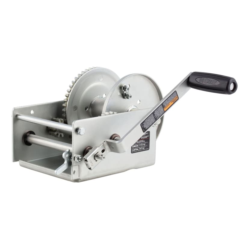CURT 29538 Hand-Crank 2-Speed Winch, 3,800-lbs, 5.1:1 High, 15.8:1 Low Gear Ratio, 9.6-in Handle