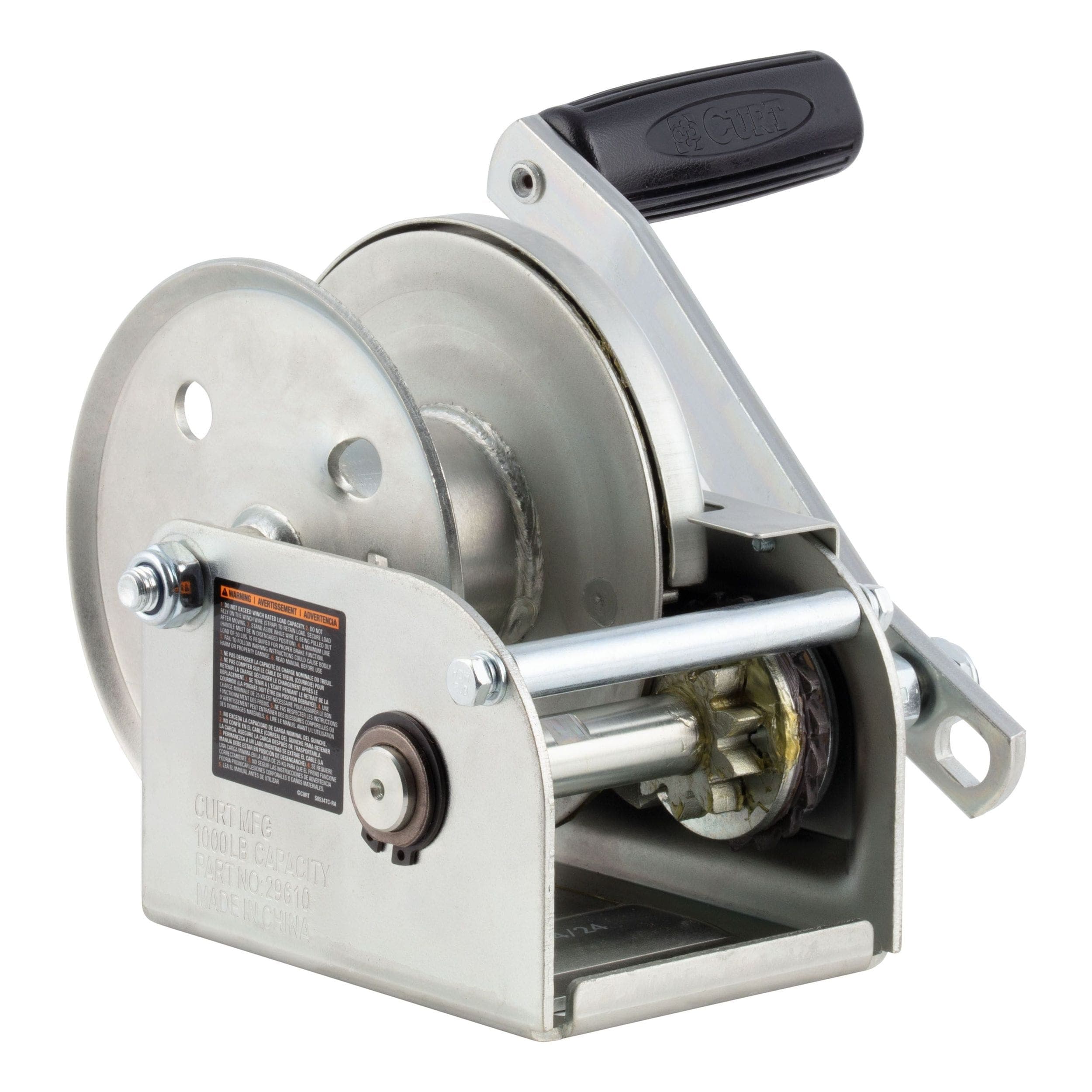 CURT 29610 Hand-Crank Brake Winch, 1,000-lbs, 4.2:1 Gear Ratio, 7-in Handle