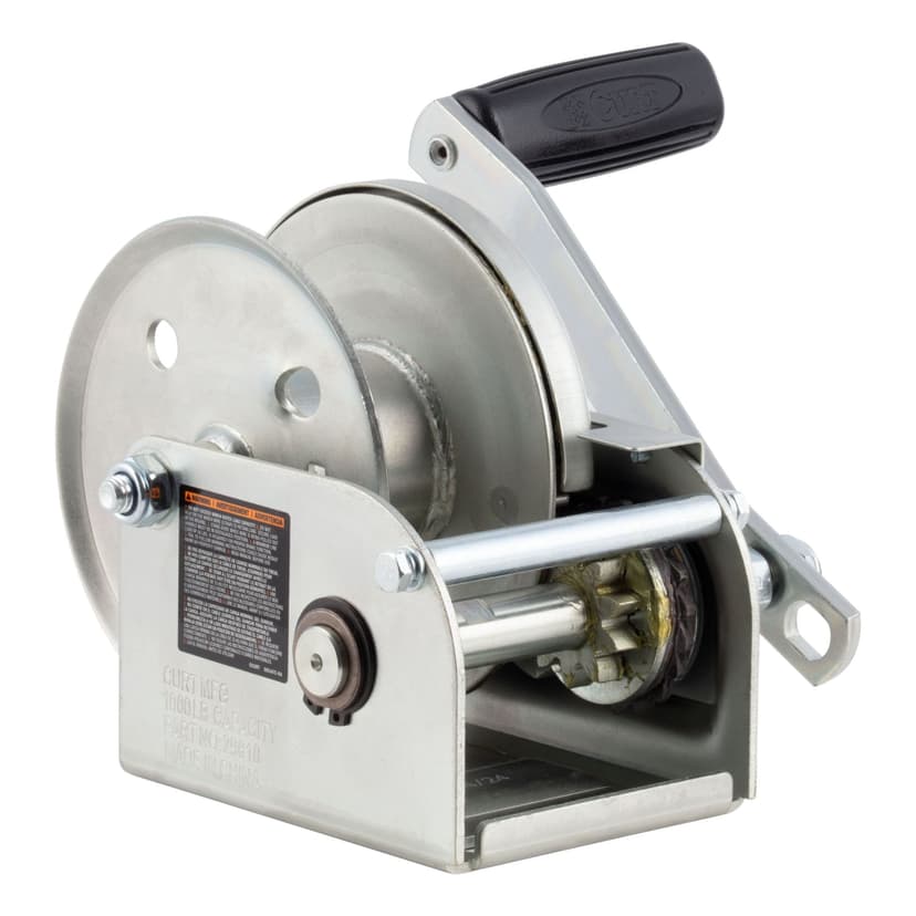 CURT 29610 Hand-Crank Brake Winch, 1,000-lbs, 4.2:1 Gear Ratio, 7-in Handle