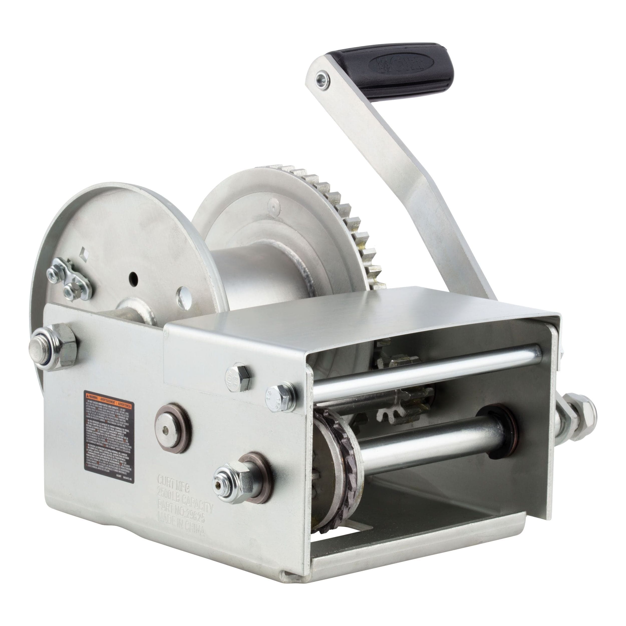CURT 29625 Hand-Crank Brake Winch, 2,500-lbs, 15.8:1 Gear Ratio, 10.6-in Handle