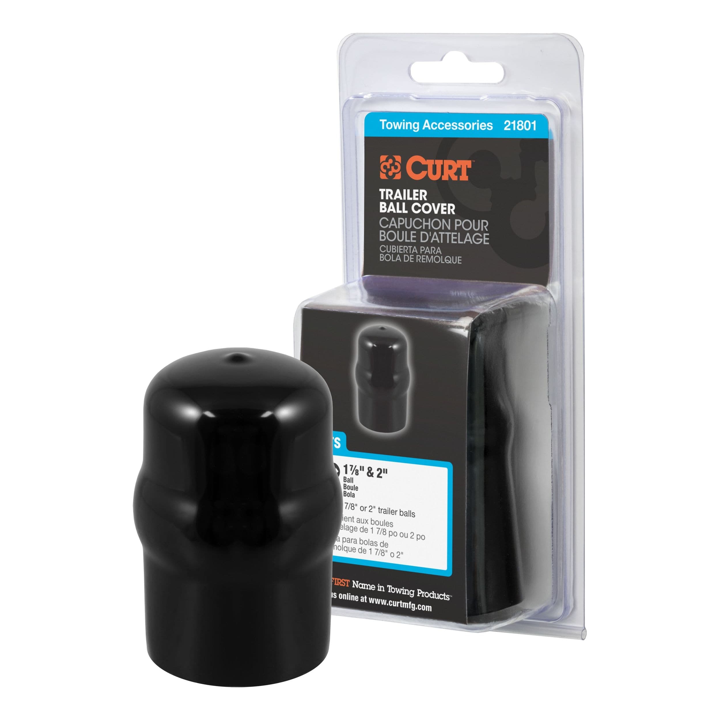 CURT 21801 Trailer Ball Cover (Fits 1-7/8-in or 2-in Balls, Black Rubber)