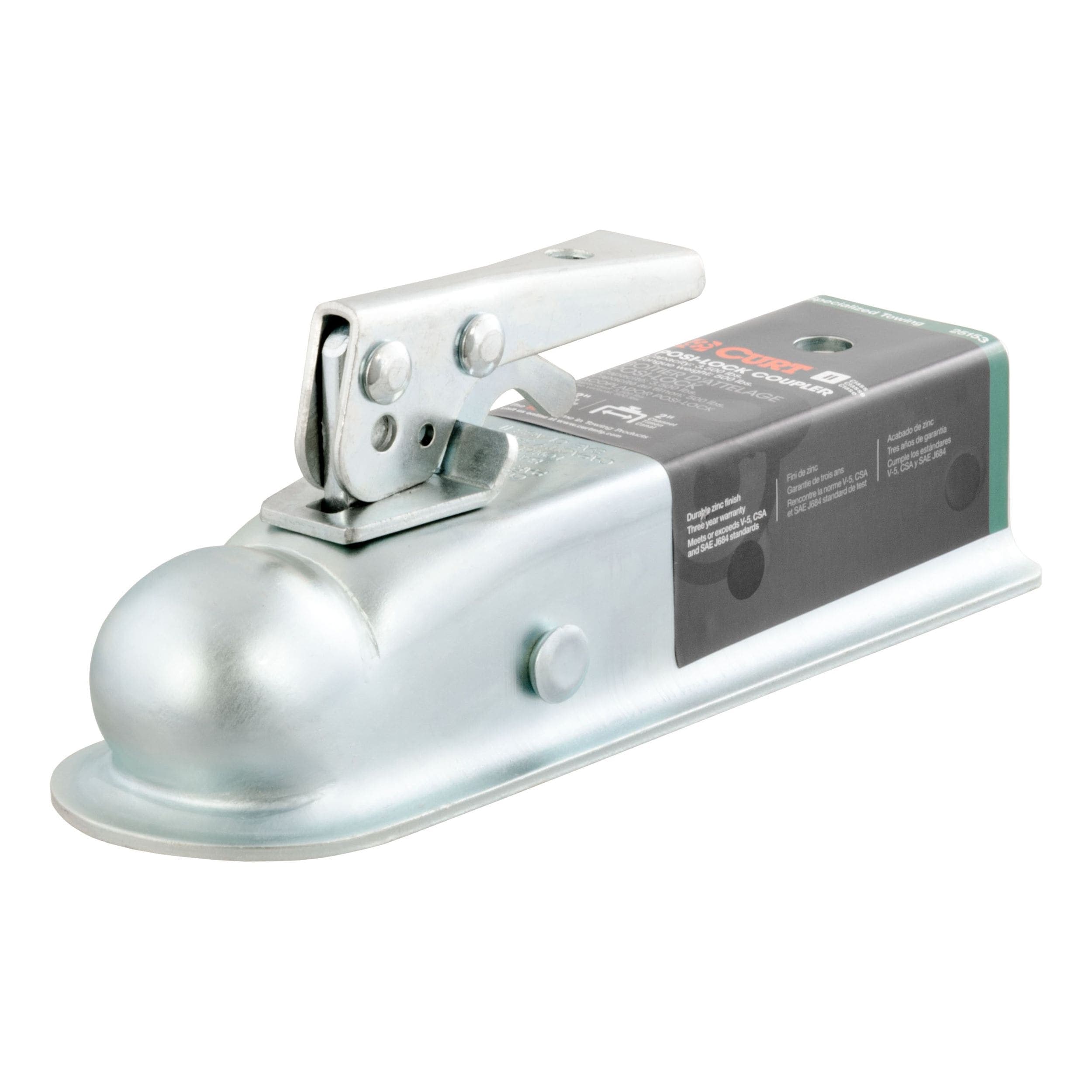 CURT 25153 2-in Straight-Tongue Coupler with Posi-Lock (3,500 lbs, Zinc)