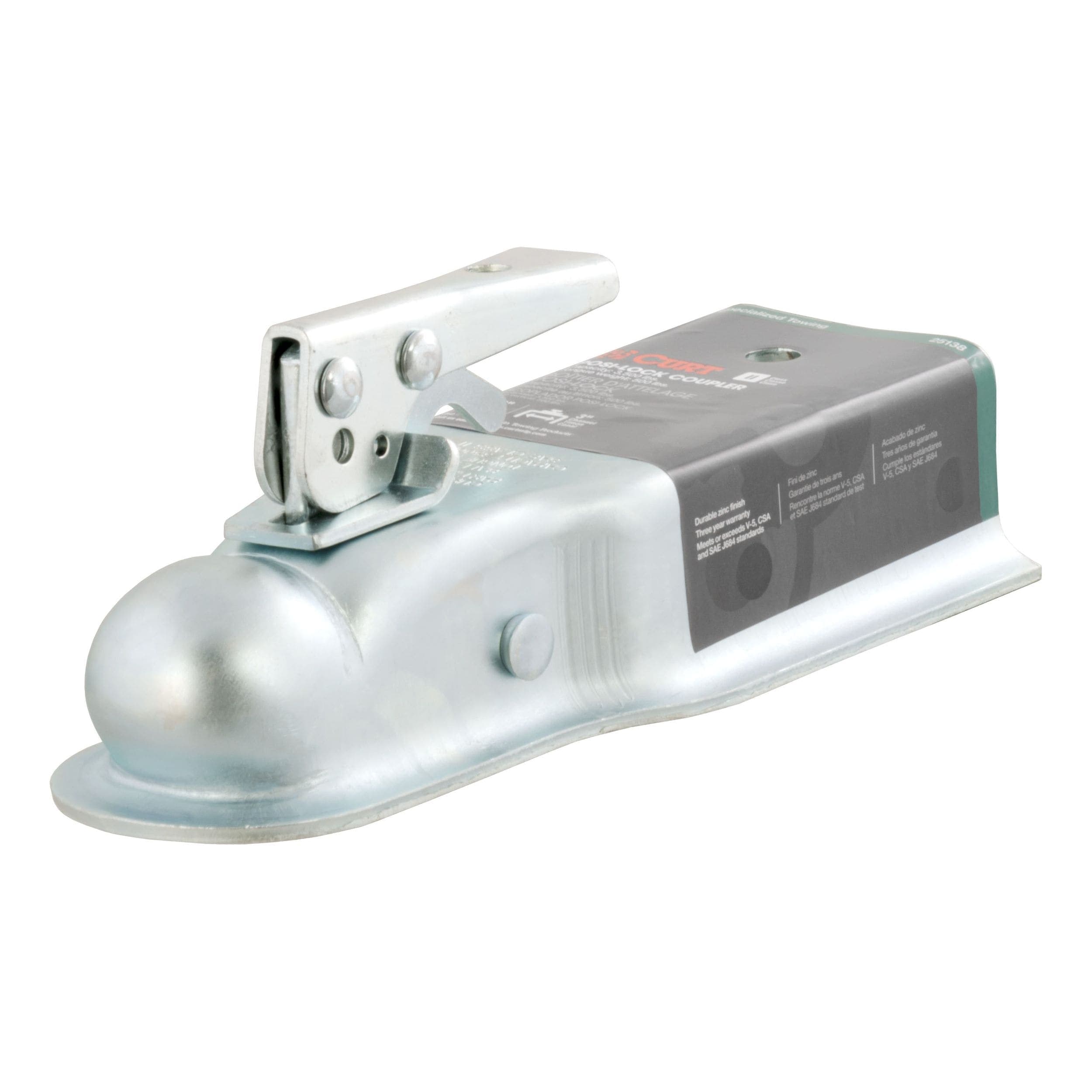 CURT 25138 2-in Straight-Tongue Coupler with Posi-Lock (3,500 lbs, Zinc)