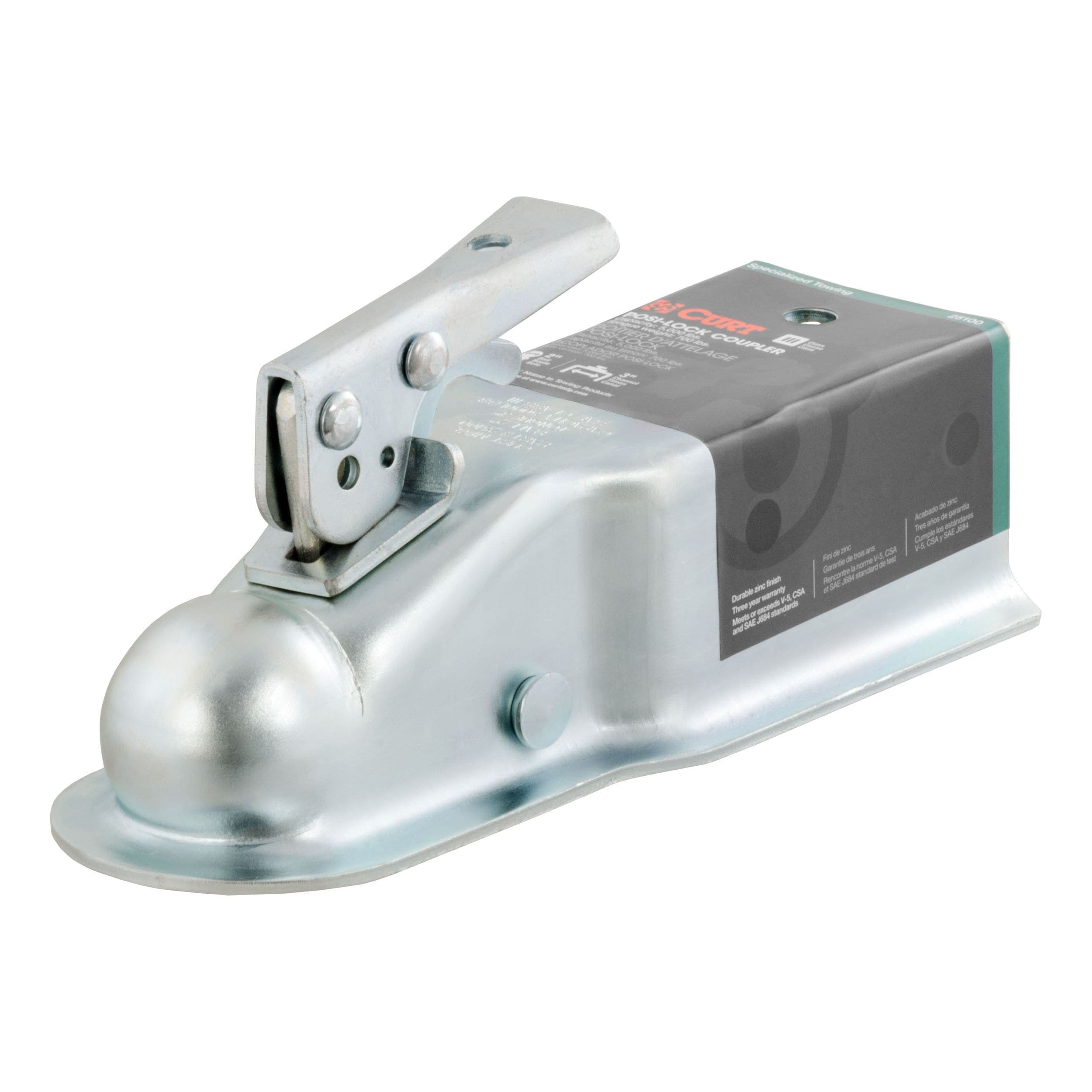 CURT 25100 2-in Straight-Tongue Coupler with Posi-Lock (5,000 lbs, Zinc)