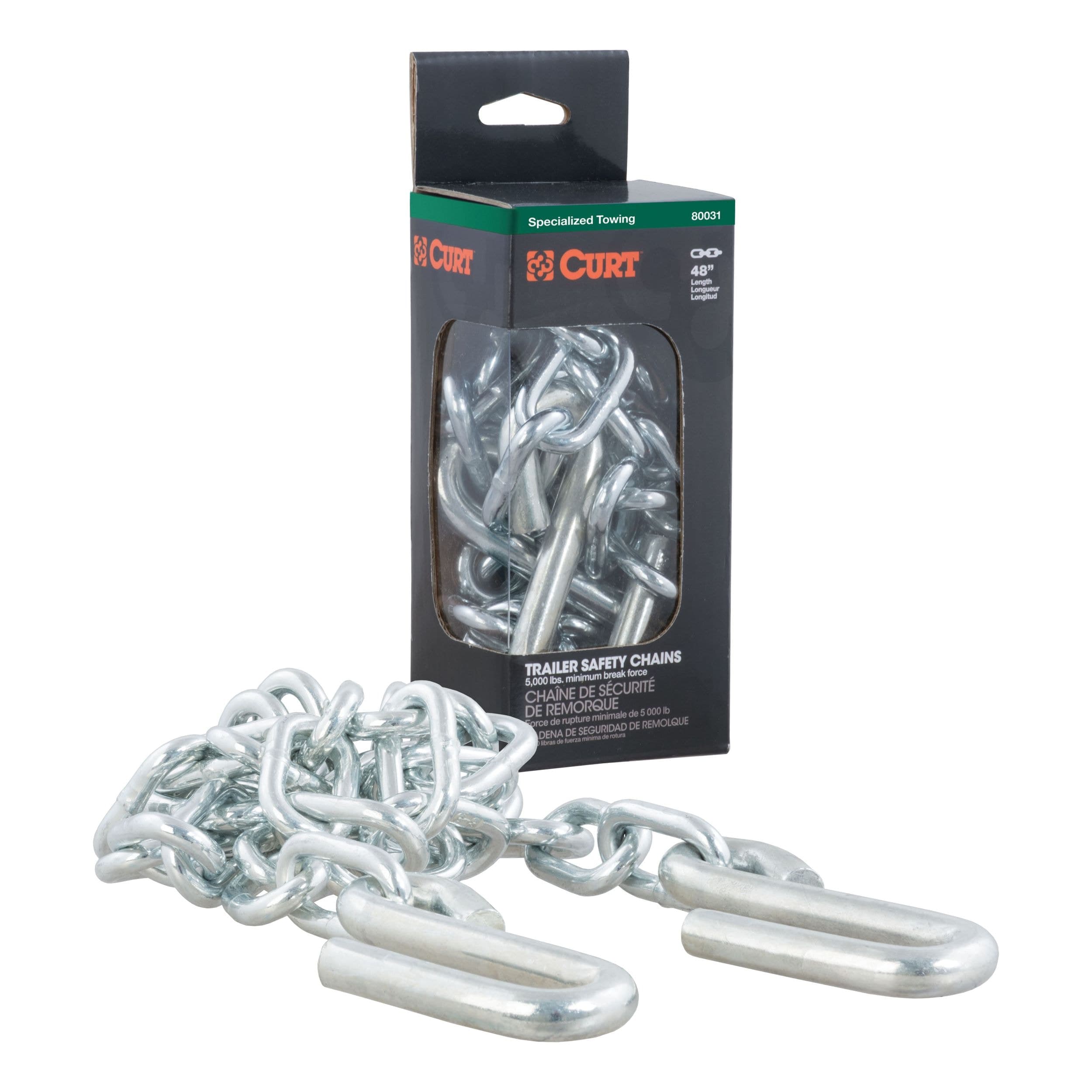 CURT 80031 CURT Safety Chain with S-Hooks, 48-in, 5,000-lb, Clear Zinc