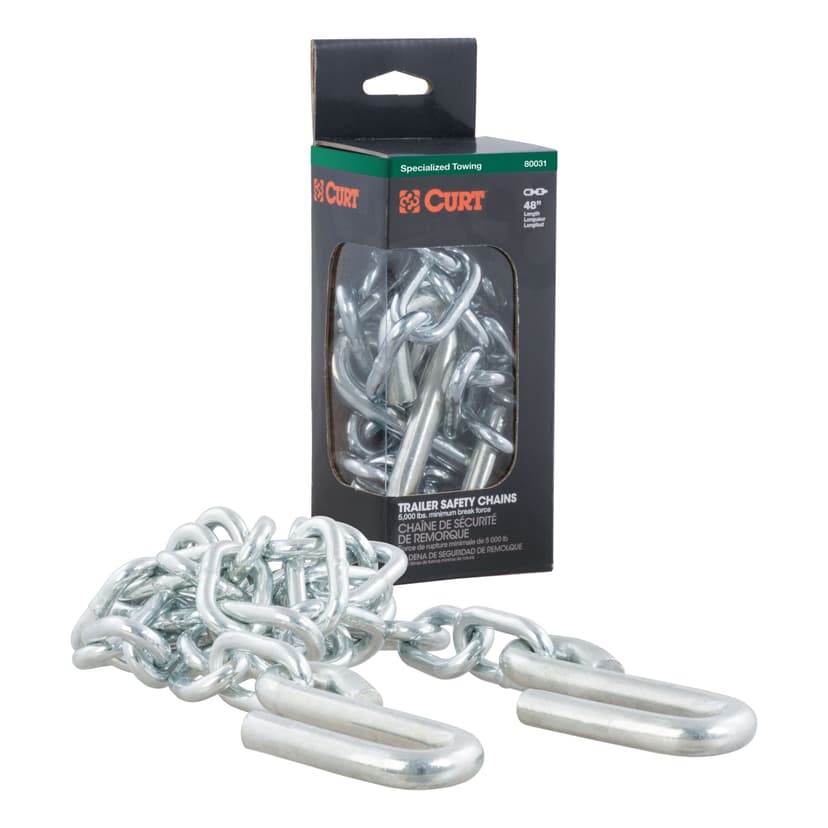 CURT 80031 CURT Safety Chain with S-Hooks, 48-in, 5,000-lb, Clear Zinc