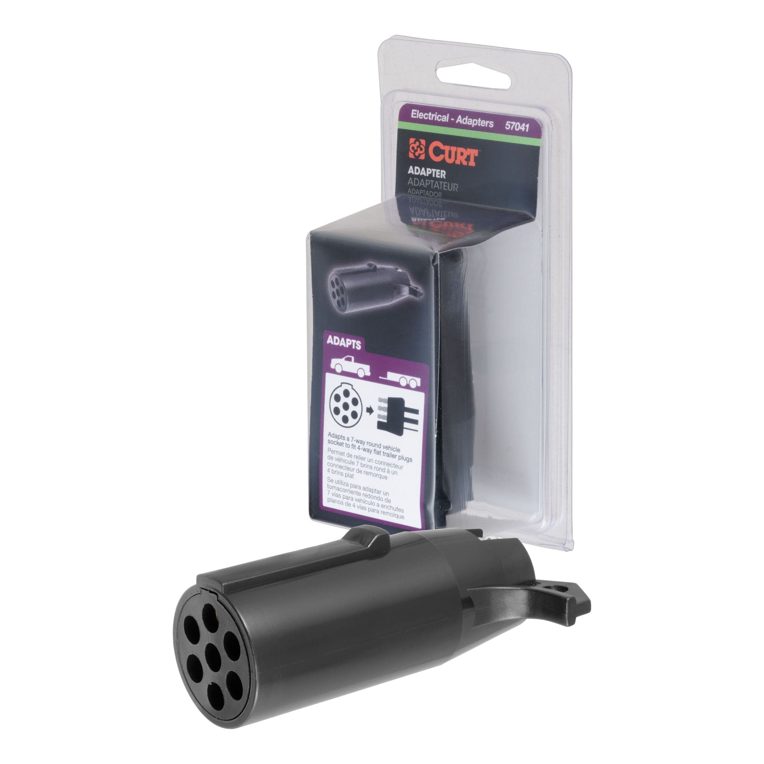 CURT 57041 Electrical Adapter (7-Way Round to 4-Way Flat Trailer)