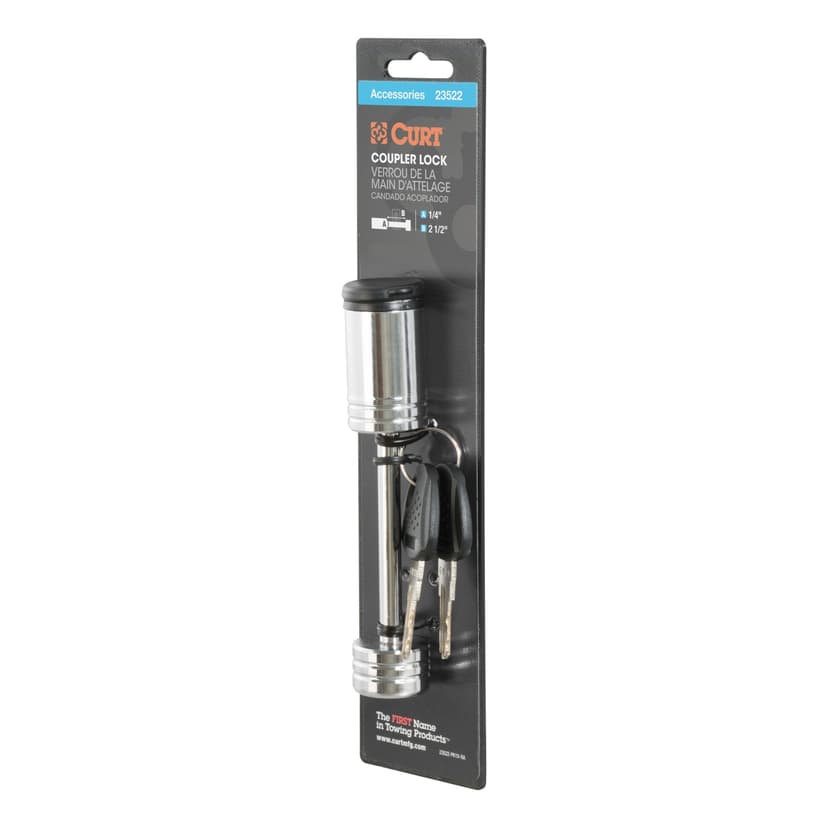 CURT 23522 Coupler Lock (1/4" Pin, 2-1/2" Latch Span, Barbell, Chrome)
