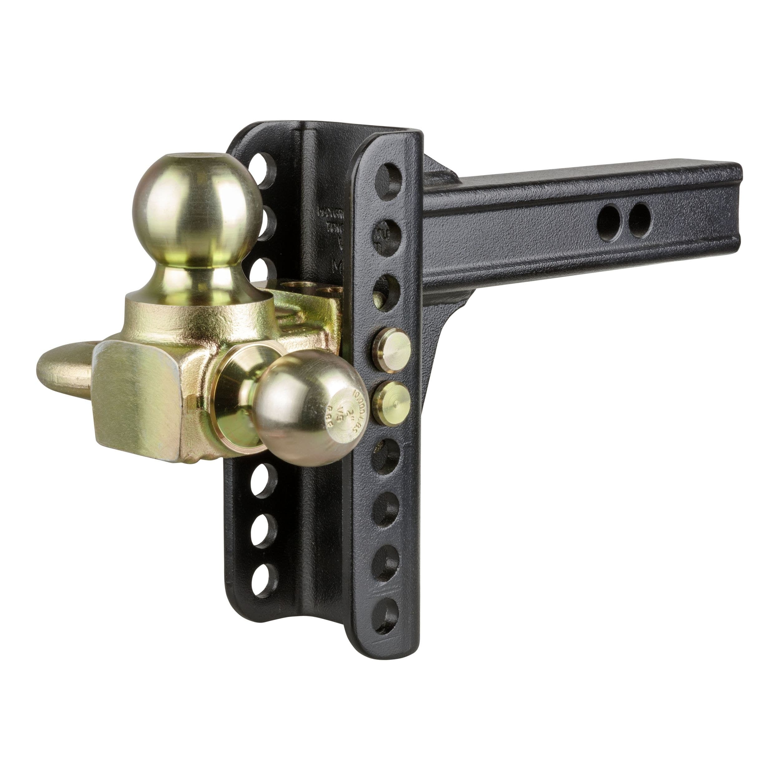 CURT 45904 Adjustable Trailer Hitch Ball Mount, Tow Hook Step, 2-in Receiver, 6-in Drop, 2 and 2-5/16-in Balls, 14,000-lbs