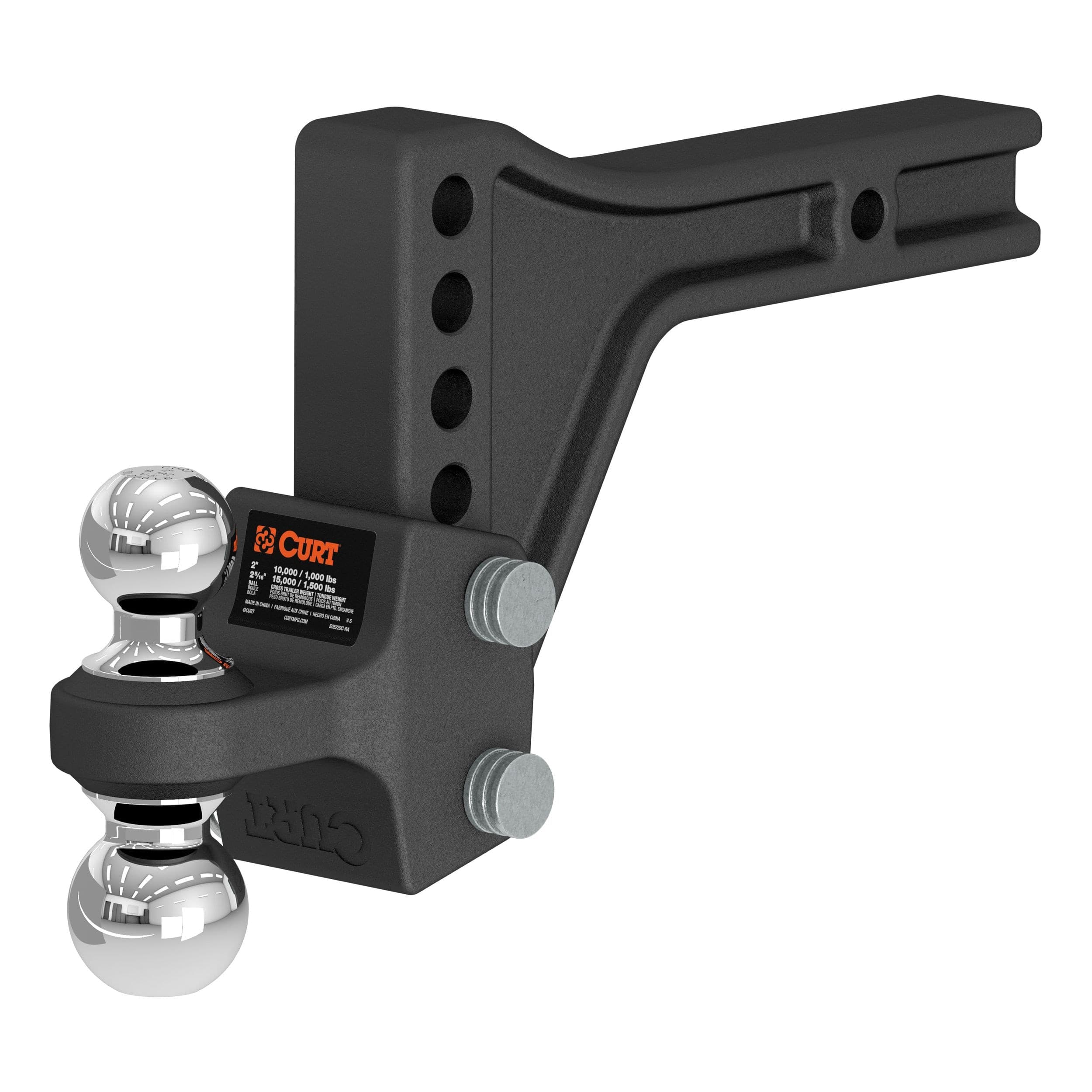 CURT 45935 Adjustable Trailer Hitch Ball Mount with Dual Ball, 2-in Shank, Up to 15,000-lbs