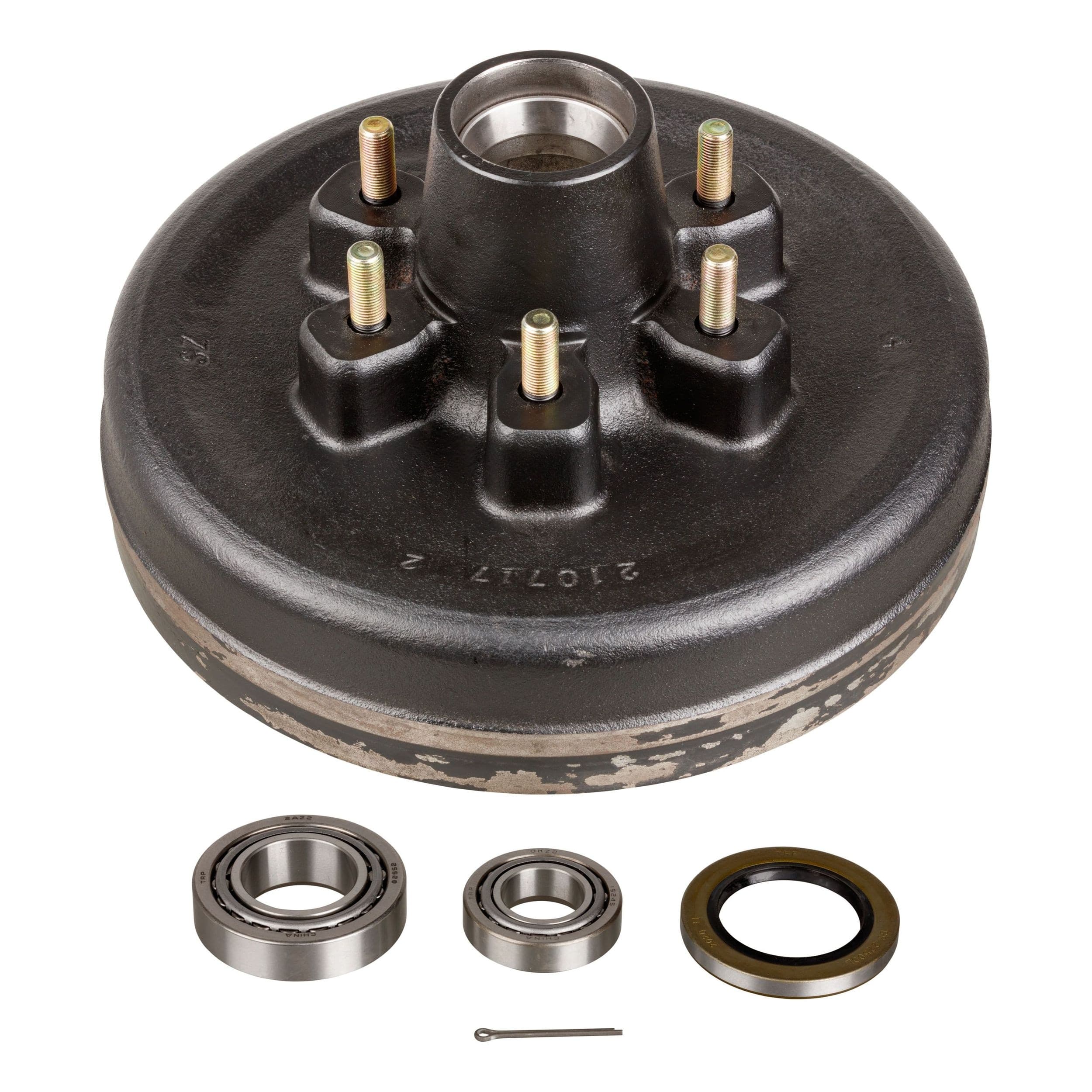 CURT 814211 12-in Brake Drum Hub Assembly for 6,000-lb Axle, 6 on 5.5-in, 1/2-in Stud, with Bearing Cone Kit