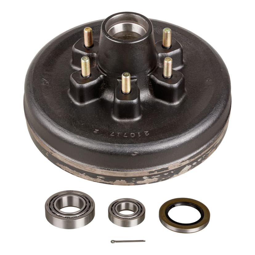 CURT 814211 12-in Brake Drum Hub Assembly for 6,000-lb Axle, 6 on 5.5-in, 1/2-in Stud, with Bearing Cone Kit