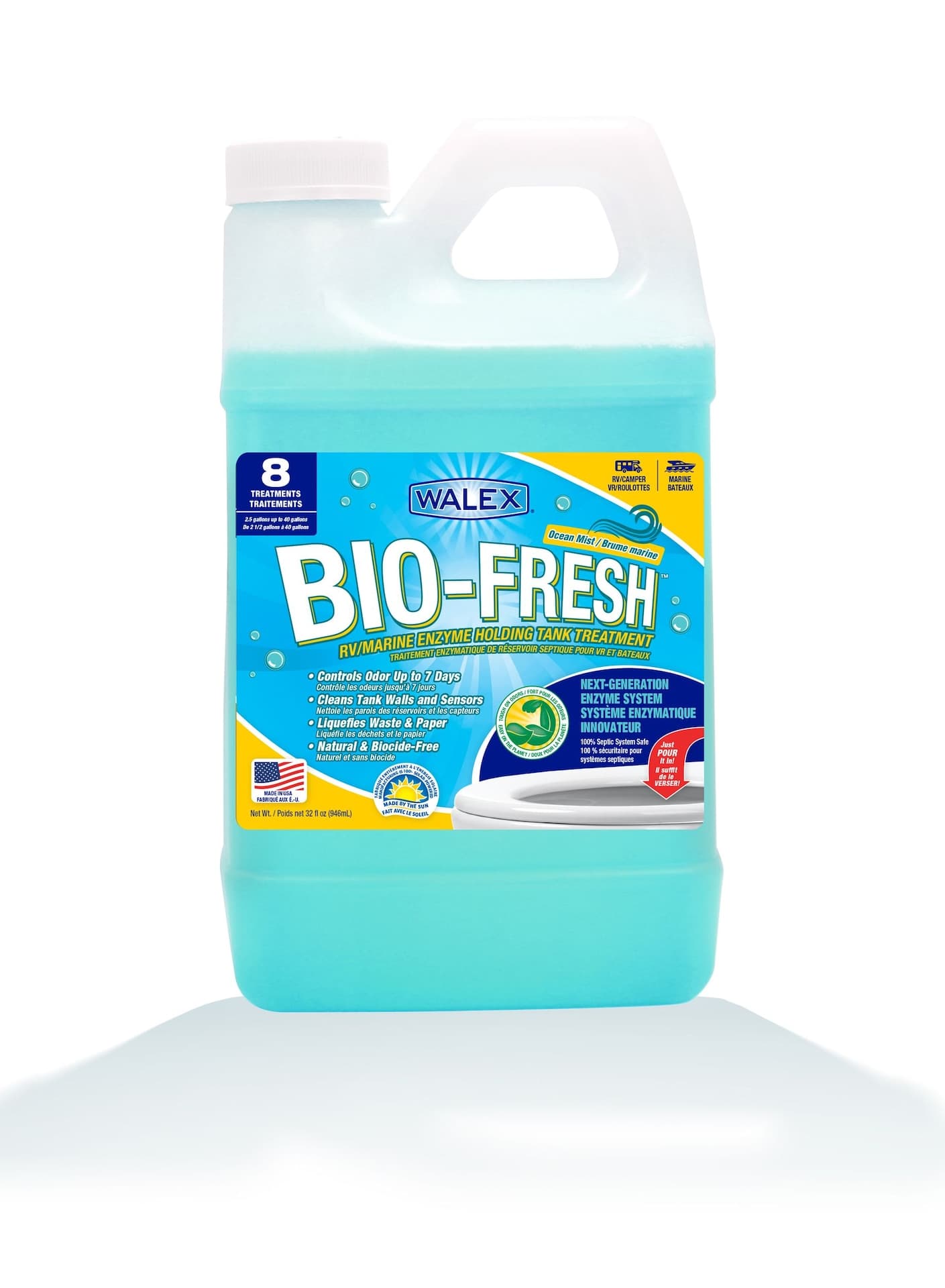 Walex Bio-Fresh Holding Tank Treatment Liquid, Biocide-free, Blue, 32-oz