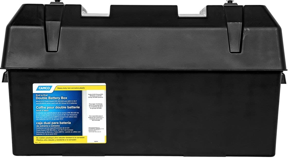 CAMCO 55374 Battery Box, Double End-to-End, Polypropylene, Black