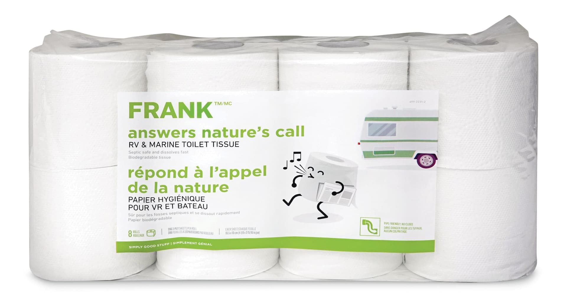 Frank Rapid Dissolve RV & Marine Toilet Paper, 2-Ply Tissue, 8-pk