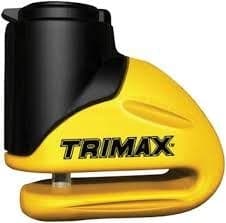 Trimax Hardened Metal Motorcycle Disc Lock with 5.5mm Pin (Short Throat), Yellow with Pouch & Cable