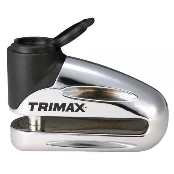 Trimax Hardened Metal Motorcycle Disc Lock with 10mm Pin, Chrome/Silver with Pouch & Cable